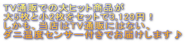 TV通販での大ヒット商品が 大5枚と小2枚をセットで3,129円！ しかも、当店はTV通販にはない、 ダニ温度センサー付きでお届けします♪